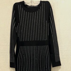 Miss Circle Black Long Sleeve Dress with Rhinestones